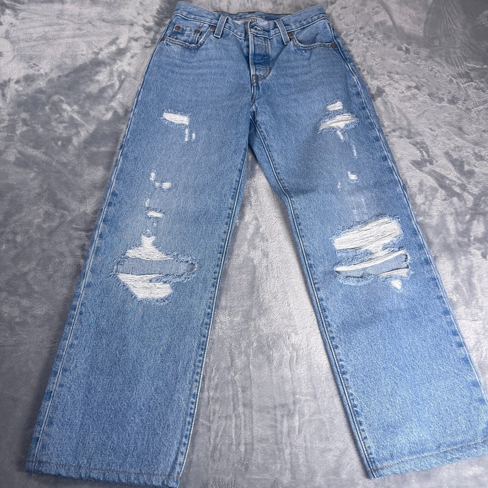 Levis 501 Jeans W23 L32 Distressed Straight Leg Light Wash A1959-0004
